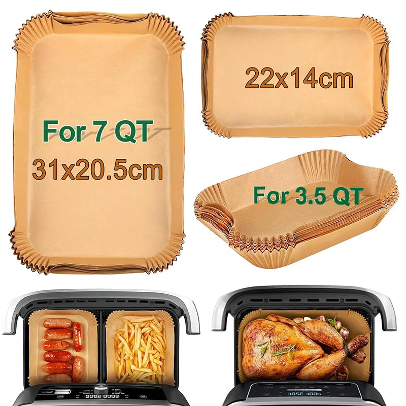 Rectangle Disposable Air Fryer Paper Non-Stick Airfryer Baking Paper Liner Oilproof Oven Pad Mat for Ninja Foodi DualZone Basket