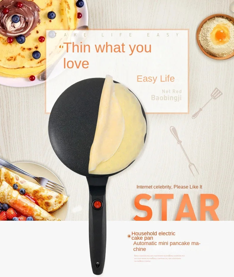 220V Electric Crepe Maker Breakfast Pizza Baker Pancake Baking Pan Non-stick Griddle Chinese Spring Roll Cooking Pan