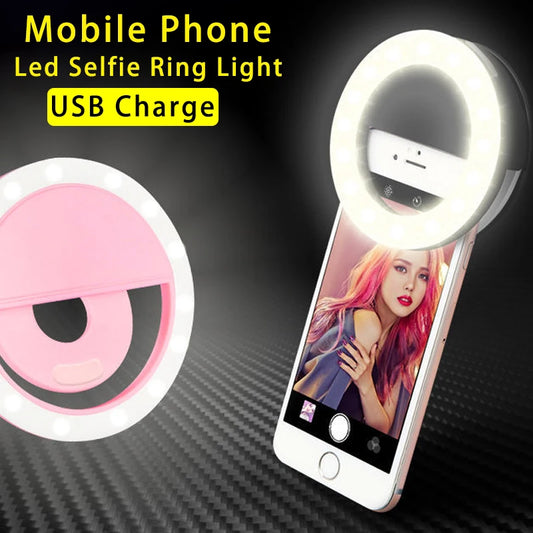 USB Charge Led Selfie Ring Light Mobile Phone Lens LED Selfie Lamp Ring for iPhone Samsung Xiaomi Huawei Phone Selfie Light