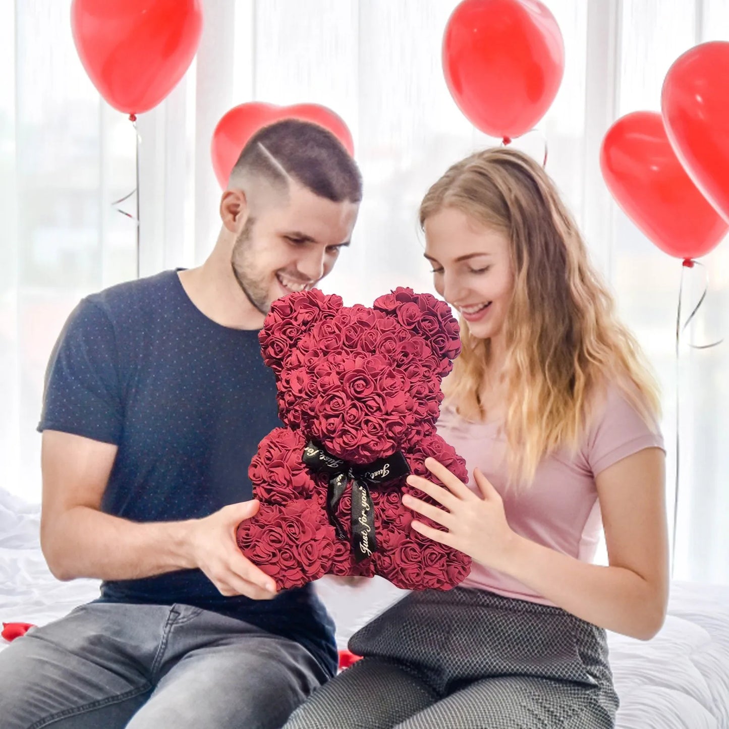 Rose Bear NEW Valentines Day Gifts 25cm Flower Bears Artificial Floral Decorations Mother' DAY Gift For Girlfriend Festival And