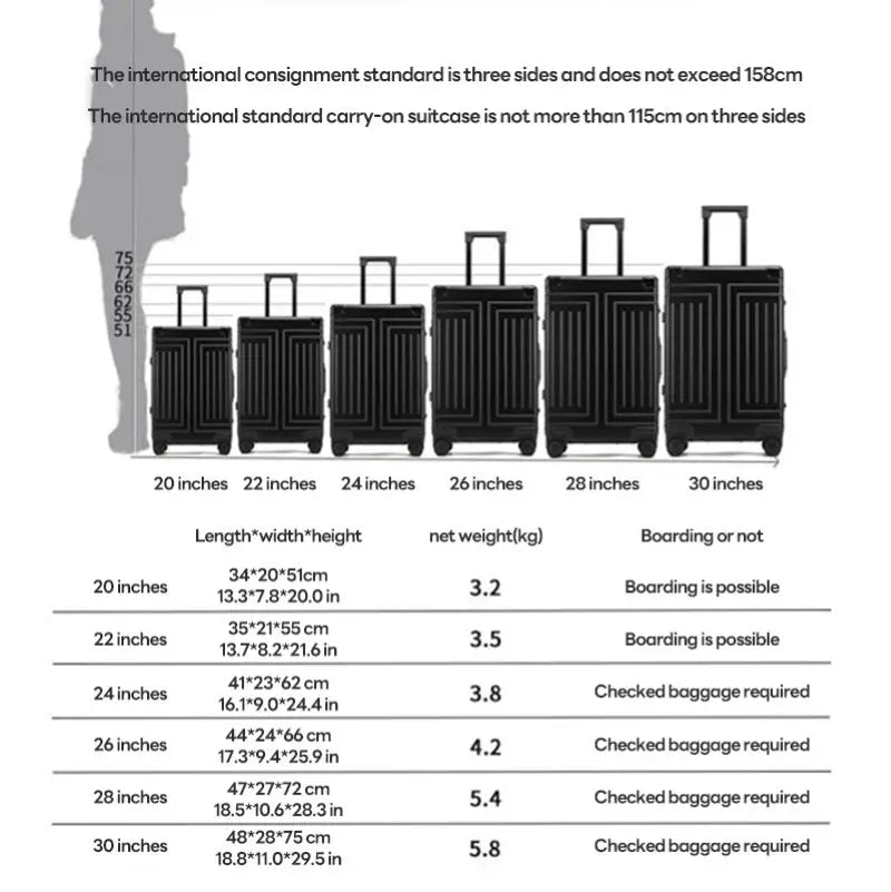 100% Aluminum-magnesium alloy Travel Suitcase Rolling Luggage 20/24/28 inch Trolley Luggage Carry-On Cabin Suitcase