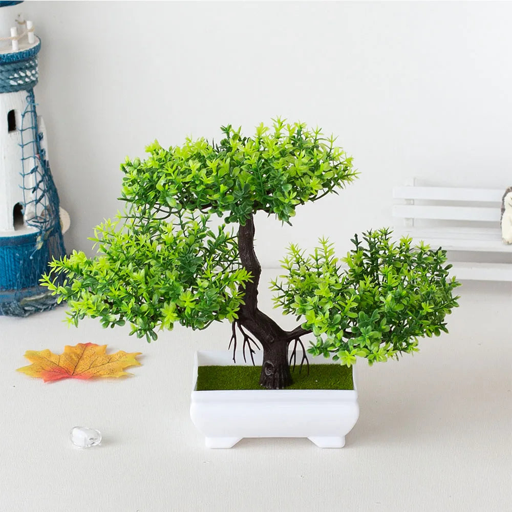 Artificial Plastic Plants Bonsai Small Tree Pot Potted Flower Garden Fake Plant Arrangement Ornaments Room Home Table Decoration