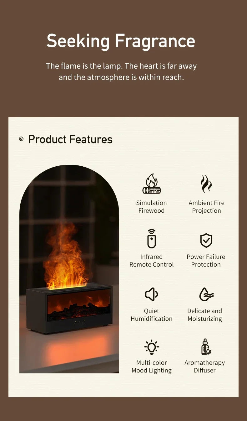 Creative Fireplace Air Humidifier Dynamic Flame Fireplace Aromatherapy Diffuser with Timer Remote Control Essential Oil Diffuser