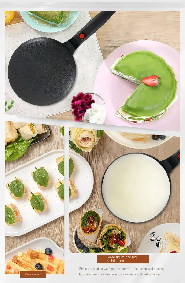 220V Electric Crepe Maker Breakfast Pizza Baker Pancake Baking Pan Non-stick Griddle Chinese Spring Roll Cooking Pan