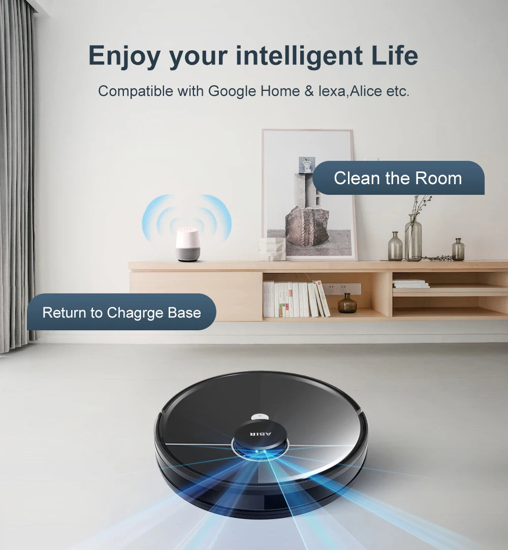 Robot Vacuum Cleaner ABIR R30 with Auto-empty Dock, 6500PA Suction, Multi-Floor Maping, Customized Wet Dry Room Cleaning