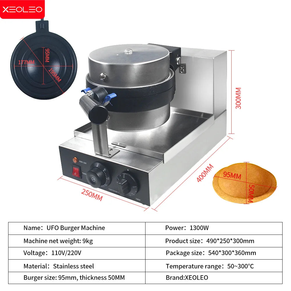 XEOLEO Electric Ice Cream Waffles Ufo Burger Maker Hamburg Gelato Panini Press Machine   Sandwich Press Maker 1200W/1300W