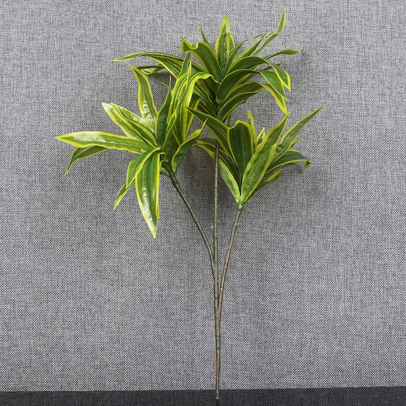 36cm 3 Heads Artificial Palm Tree Plastic Bamboo Branch Tropical Potted Plants Fake Grass For Home Desktop Plant Wall Decoration