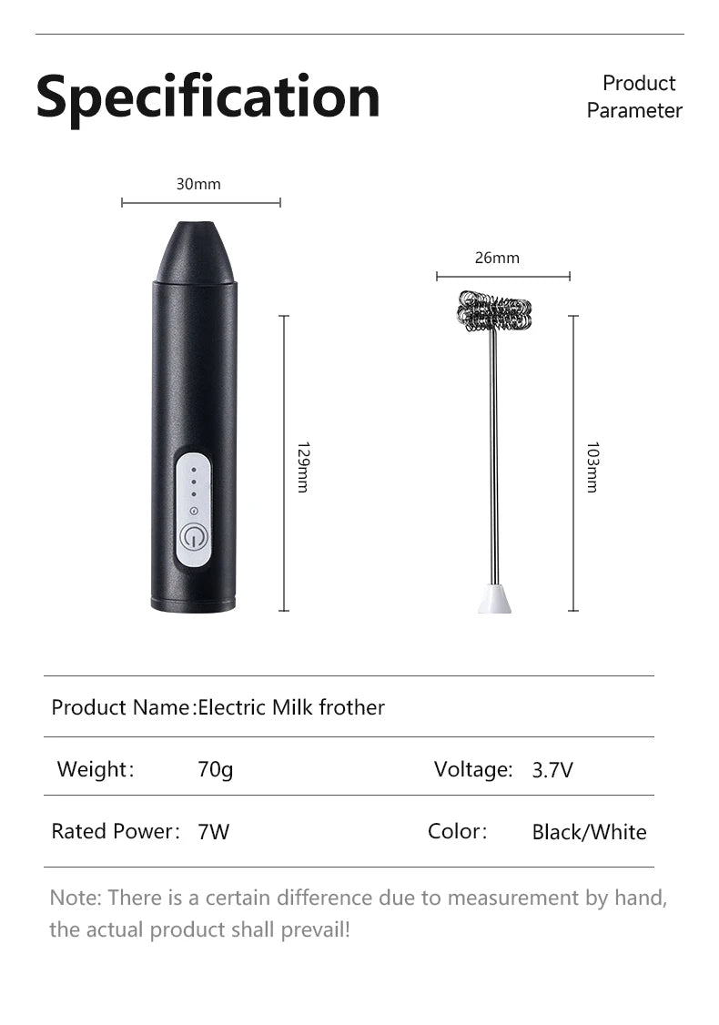 Wireless Milk Frother Electric Type-C Handheld Blender Stainless Steel Mini Coffee Maker Whisk Mixer For Coffee Cappuccino Cream