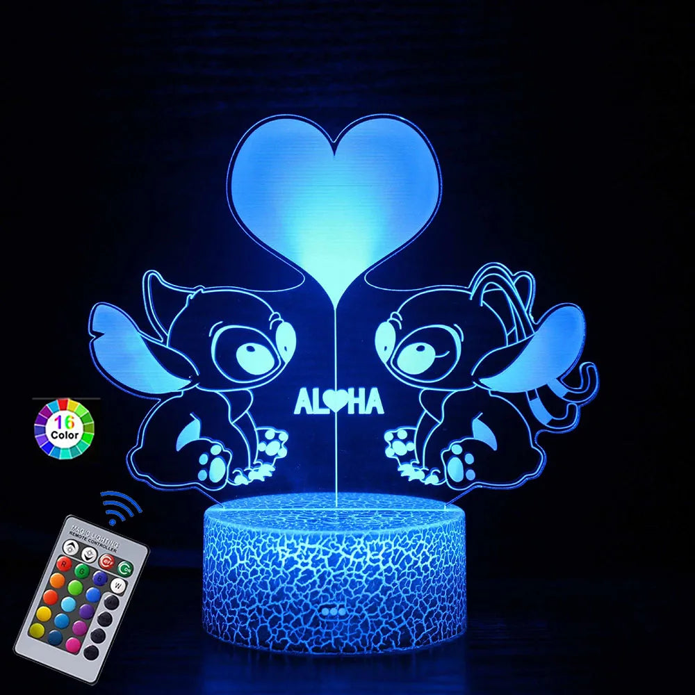 3D Night Light Stitch cartoon with Remote Control and Smart Touch Room Decor Lamp Birthday Valentine's Day Christmas Gifts