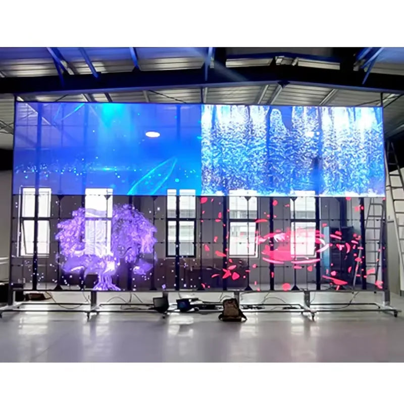 Indoor/Outdoor hot sale flexible led window P6 film sheets led film water stickiness flexible tv Transparency up to 90% crystal