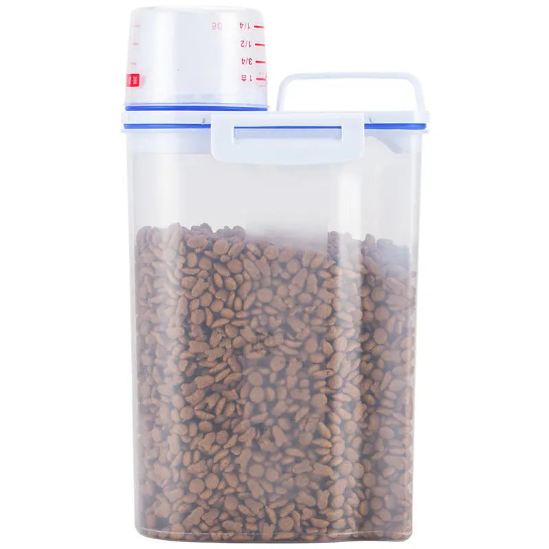 1.5kg/2kg Dog Cat Food Pail Plastic Storage Tank with Measuring Cup Container Moisture-proof Sealed Jar Pet Supplies Accessories