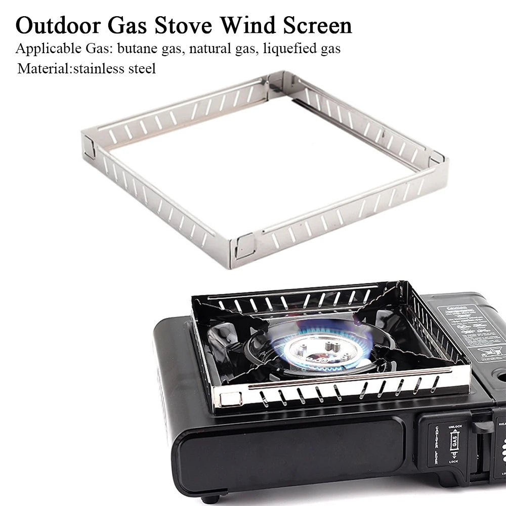 Outdoor Gas Stove Wind Screen Stainless Steel Foldable Stove Windshield Burner Screen Cooking BBQ Hiking Camping Equipment