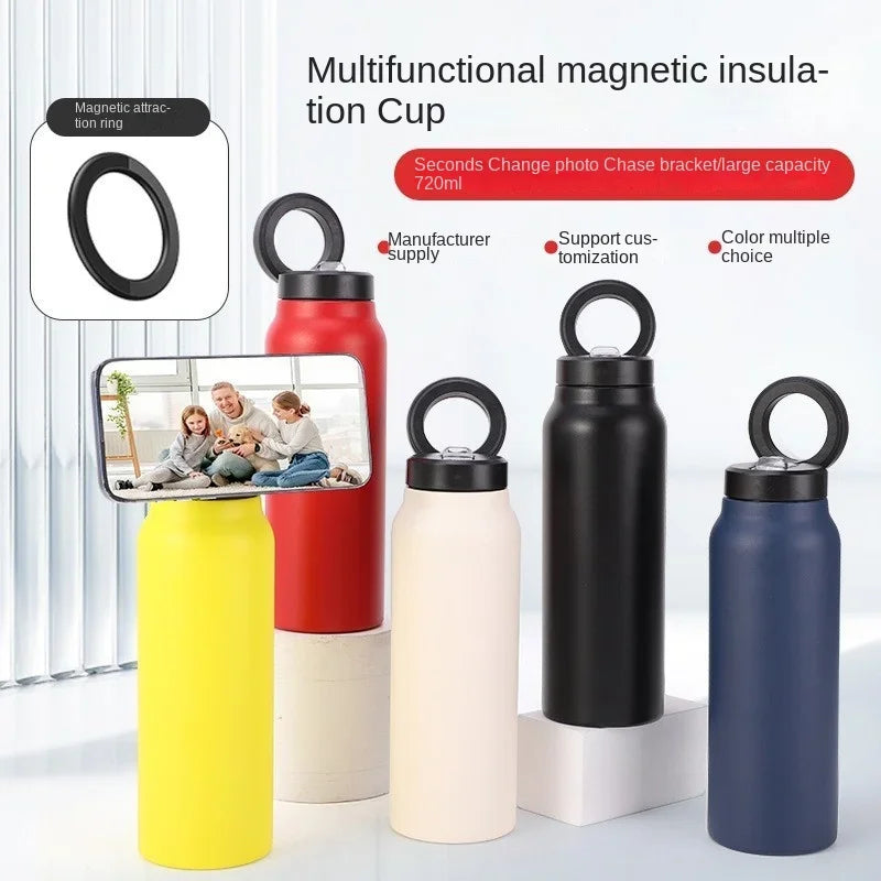 Custom All-in- One 24oz Stainless Steel Insulated Water Bottle with Magnetic Tripod Phone Holder for Sports Water Bottle