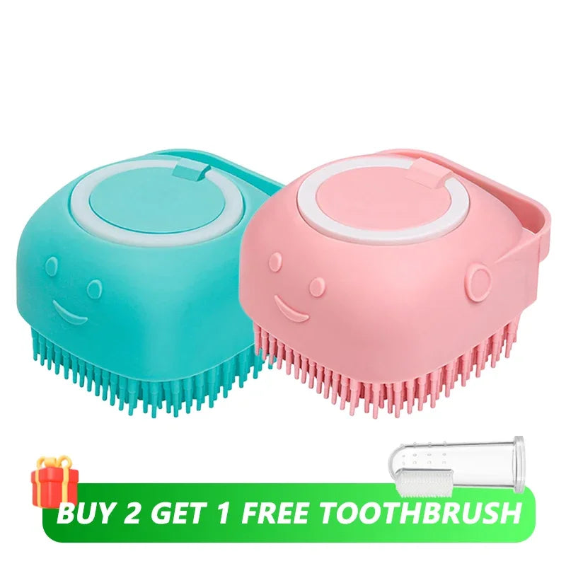 Dog Bathing Brush Pet Massage Brush Shampoo Dispenser Soft Silicone Brush Rubber Bristle for Dogs and Cats Shower Grooming Tool