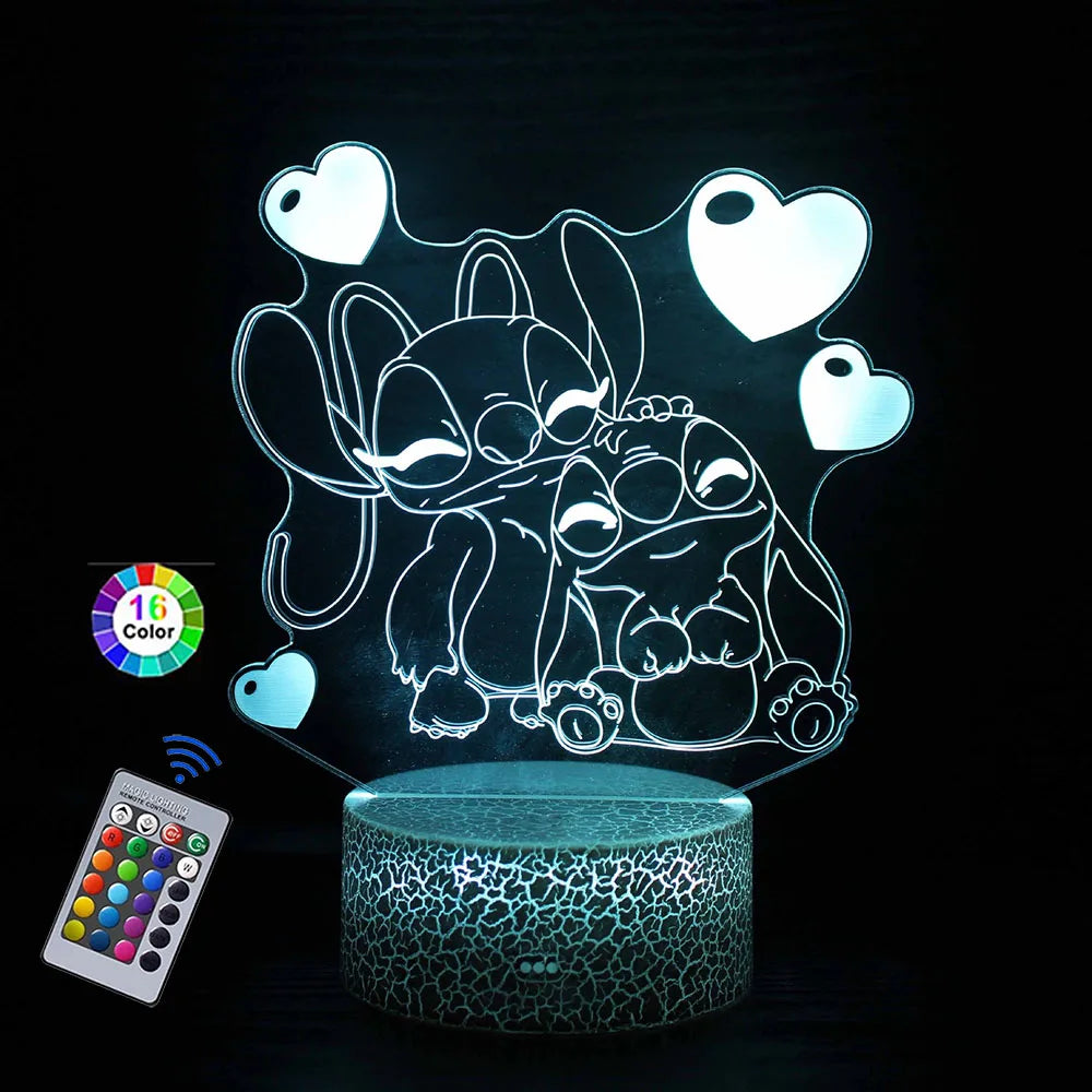 3D Night Light Stitch cartoon with Remote Control and Smart Touch Room Decor Lamp Birthday Valentine's Day Christmas Gifts