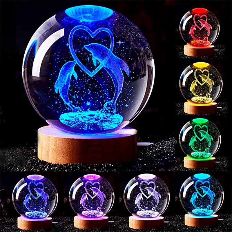 3D Dolphin Crystal Ball Color night light,Birthday girlfriend classmate wife children christmas Valentine's Day  gift