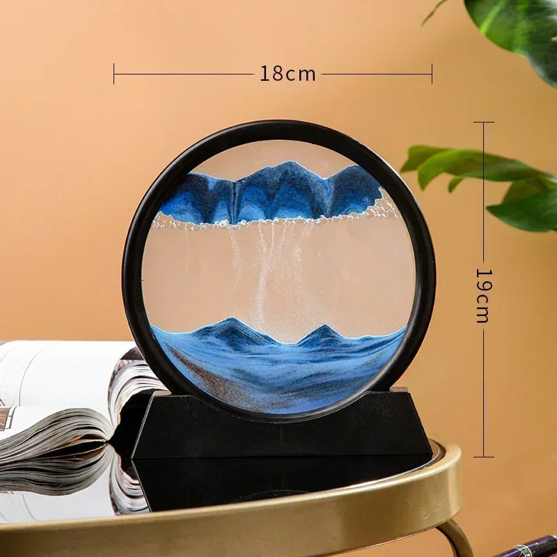 3D Moving Sand Art Picture Round Glass Deep Sea Sandscape Hourglass Quicksand Craft Flowing Sand Painting Office Home Decor Gift