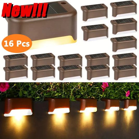 4/16Pack LED Solar Stair Light Lamp Waterproof Passage Courtyard Guardrail Step Night Light for Outdoor Garden Borders Terrace