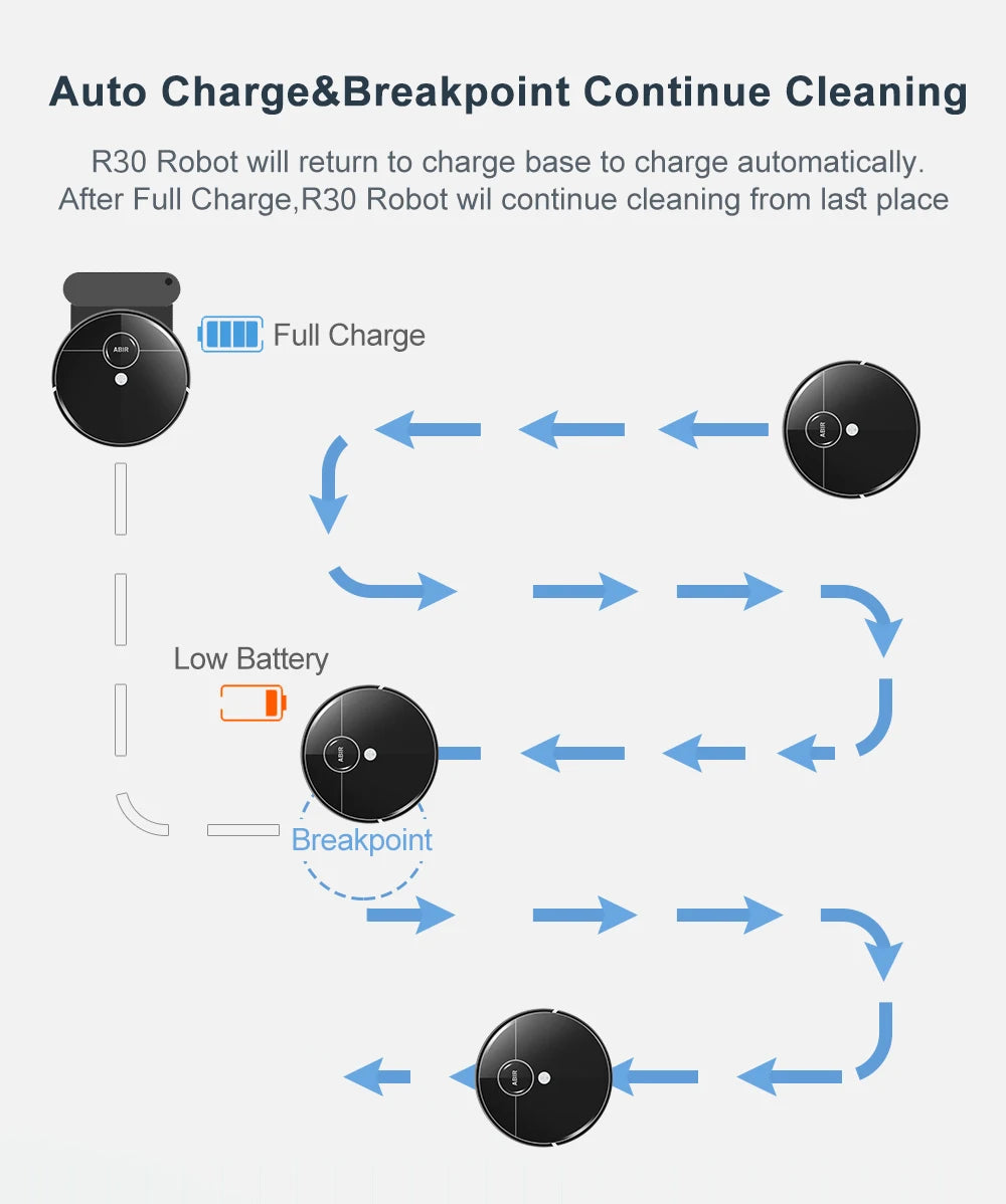 Robot Vacuum Cleaner ABIR R30 with Auto-empty Dock, 6500PA Suction, Multi-Floor Maping, Customized Wet Dry Room Cleaning