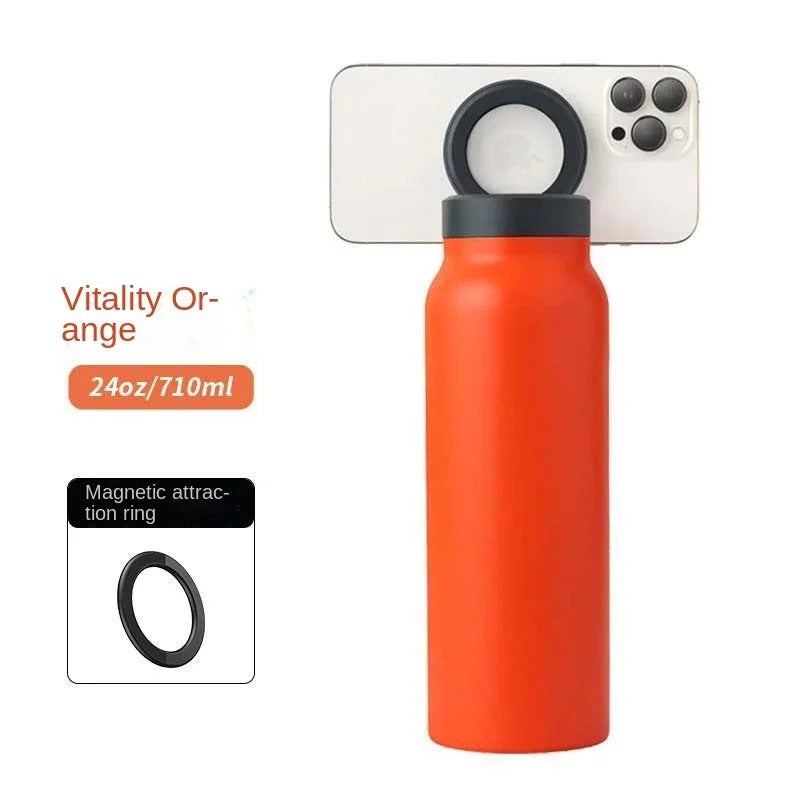 Custom All-in- One 24oz Stainless Steel Insulated Water Bottle with Magnetic Tripod Phone Holder for Sports Water Bottle