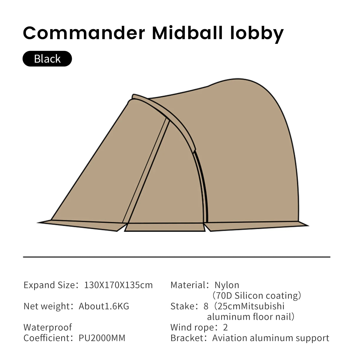 MOBI GARDEN Camping Tent Commander Dome Tent Shelter Waterproof Windproof Ultra-light 70D Nylon 160/185/245CM