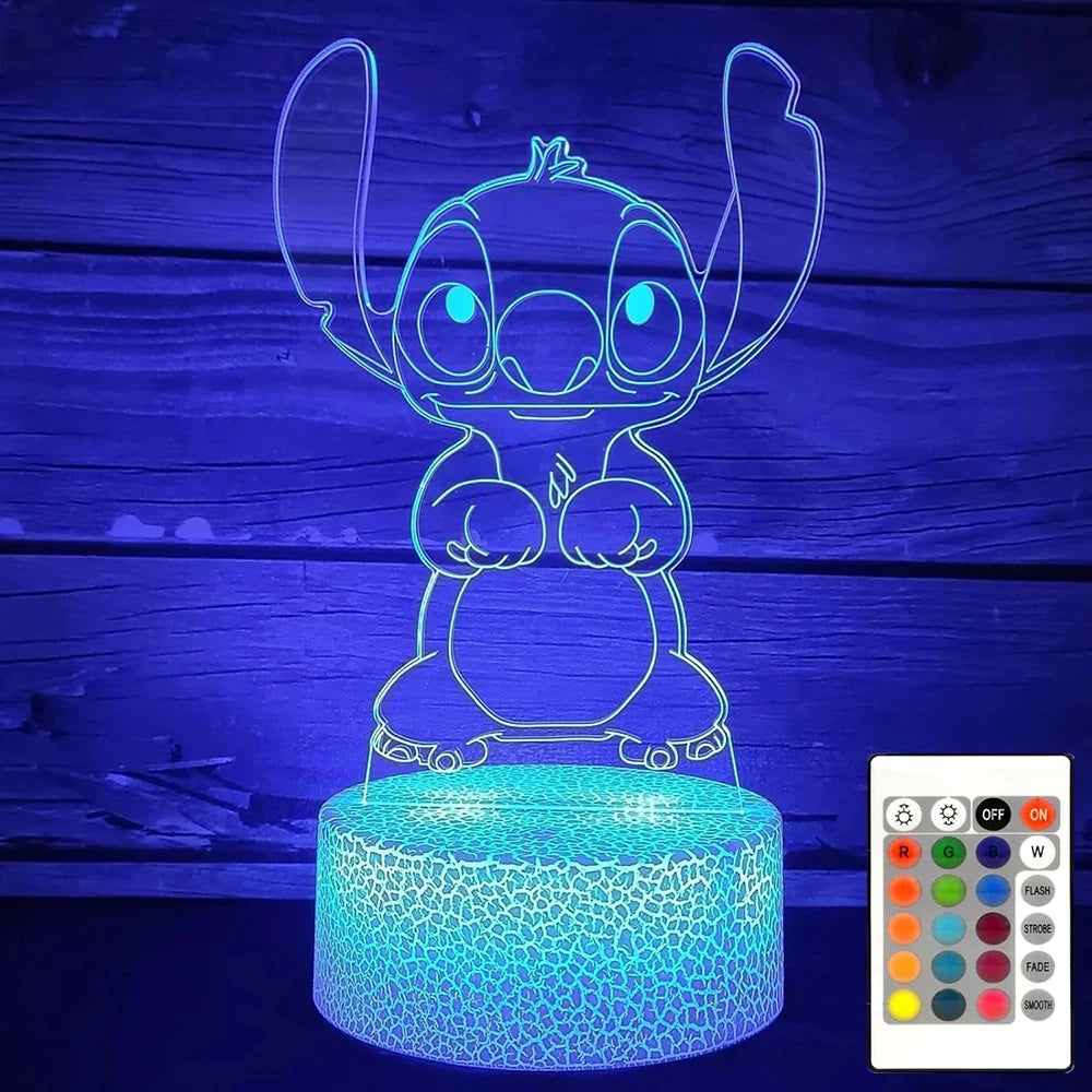 3D Night Light Stitch cartoon with Remote Control and Smart Touch Room Decor Lamp Birthday Valentine's Day Christmas Gifts