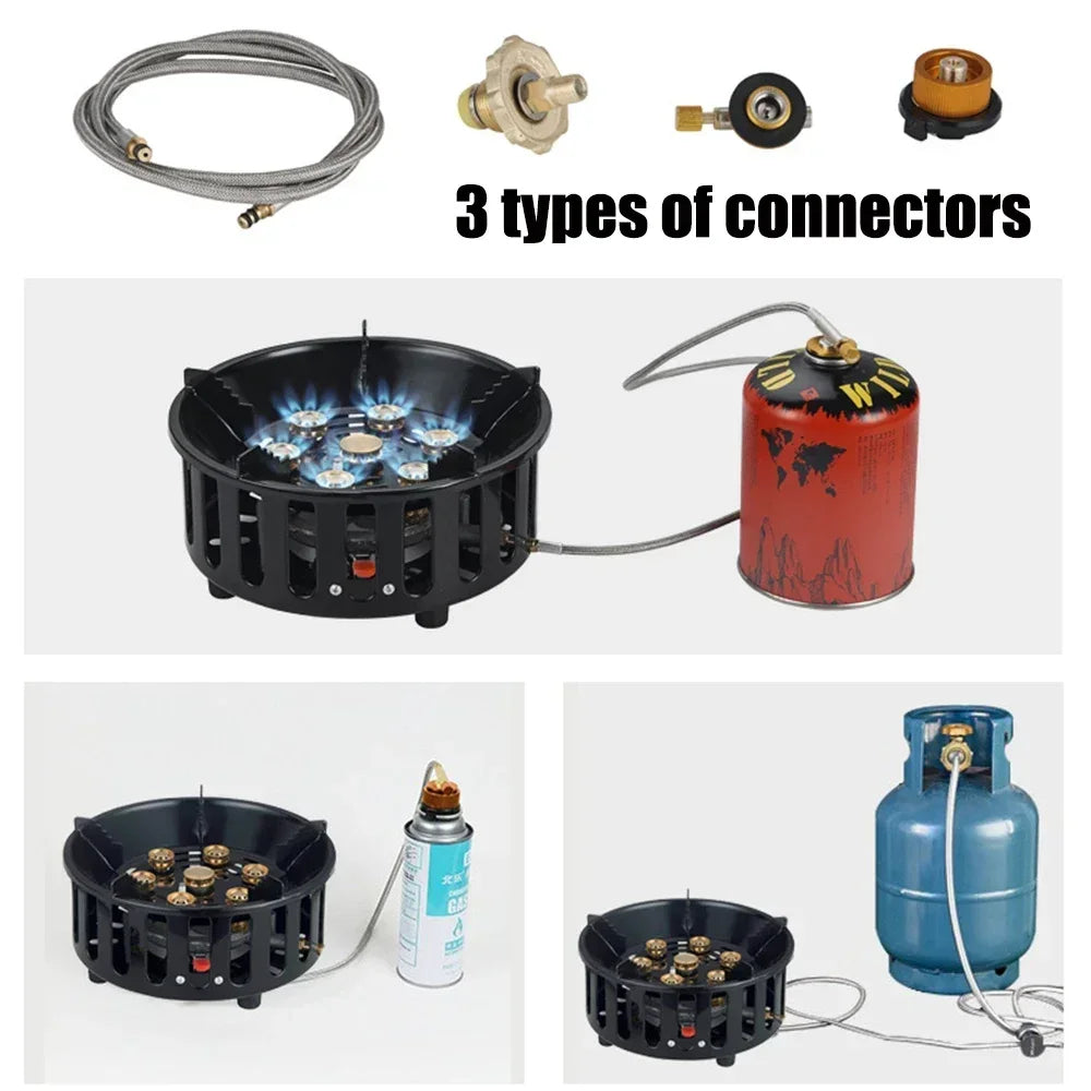 19800W 7-Core Camping Stove High-Power Strong Fire Portable Tourist Gas Burner Windproof Electronic Ignition Camping Equipment