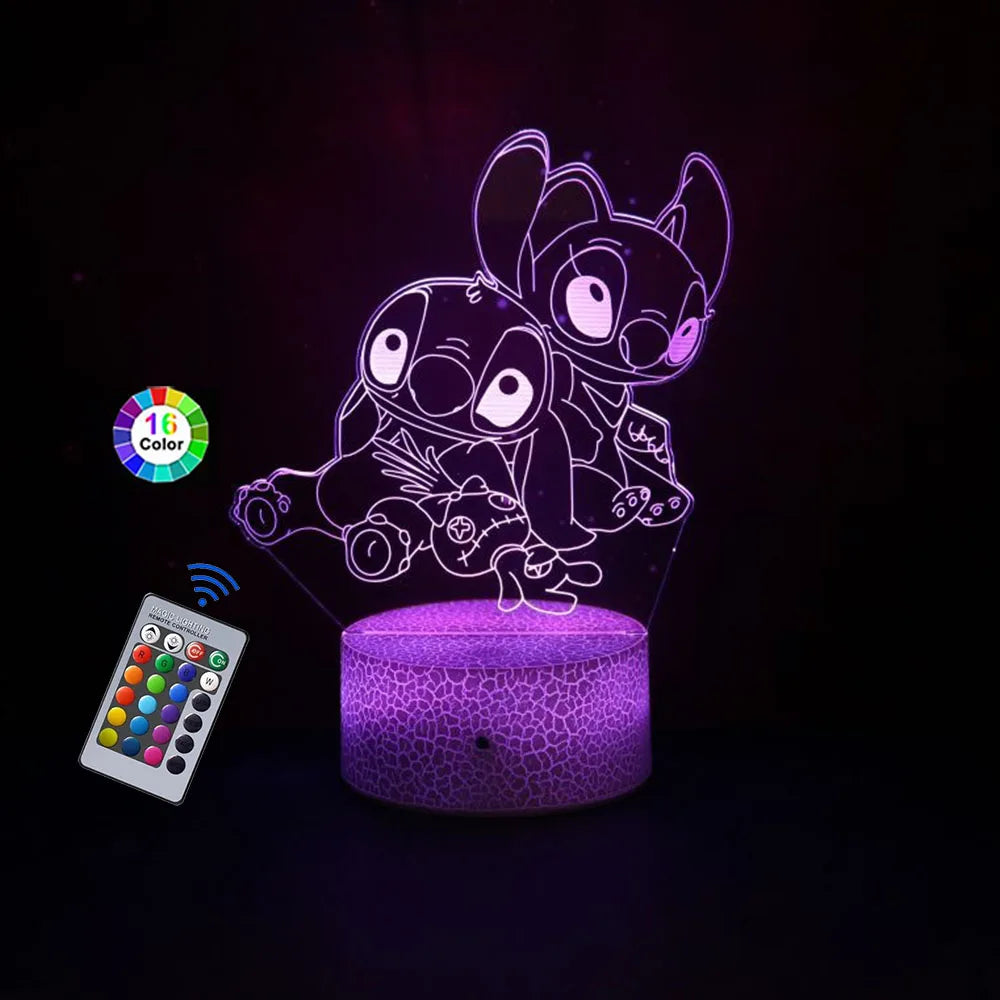 3D Night Light Stitch cartoon with Remote Control and Smart Touch Room Decor Lamp Birthday Valentine's Day Christmas Gifts