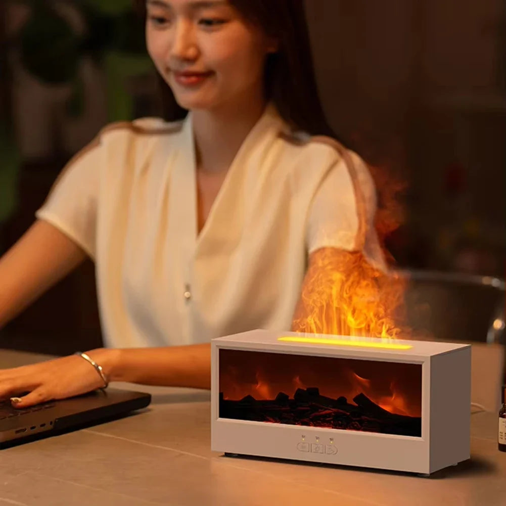 Creative Fireplace Air Humidifier Dynamic Flame Fireplace Aromatherapy Diffuser with Timer Remote Control Essential Oil Diffuser