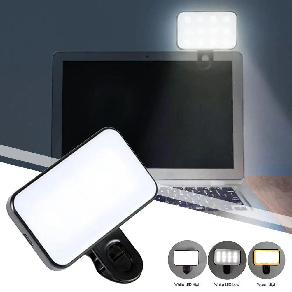 Portable Mini Selfie Fill Light Rechargeable 3 Modes Adjustable Brightness Clip On For Mobile Phone Make Up Computer Fill Light