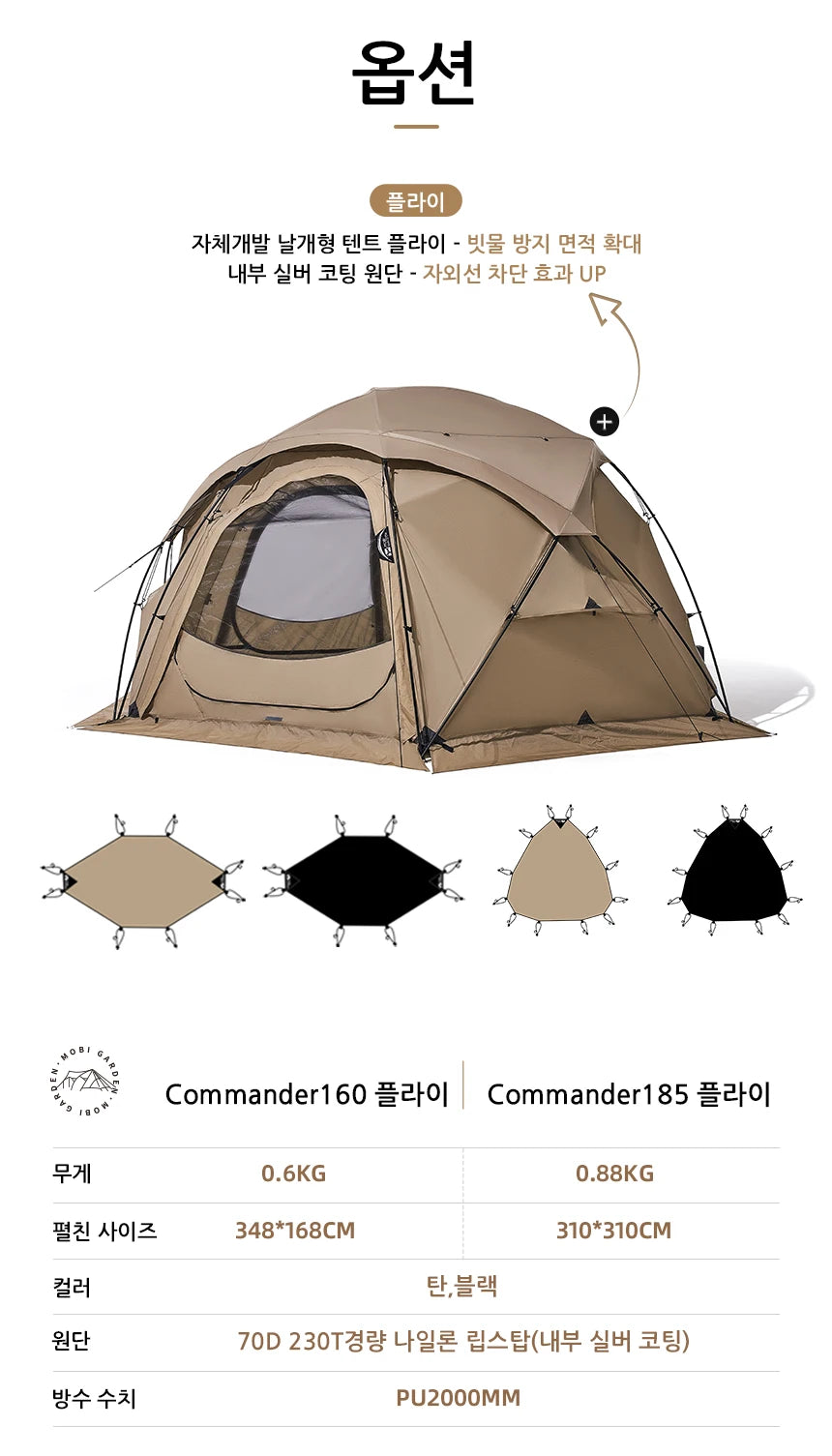 MOBI GARDEN Camping Tent Commander Dome Tent Shelter Waterproof Windproof Ultra-light 70D Nylon 160/185/245CM