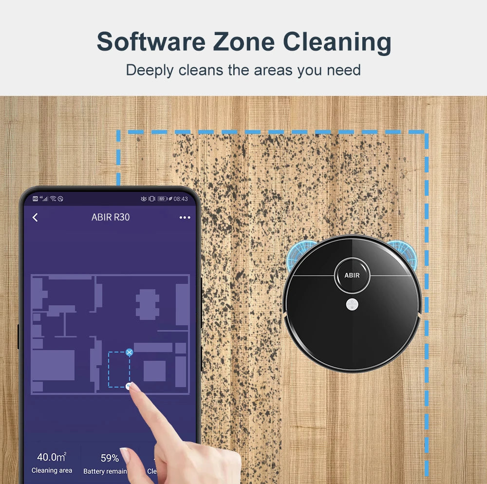 Robot Vacuum Cleaner ABIR R30 with Auto-empty Dock, 6500PA Suction, Multi-Floor Maping, Customized Wet Dry Room Cleaning