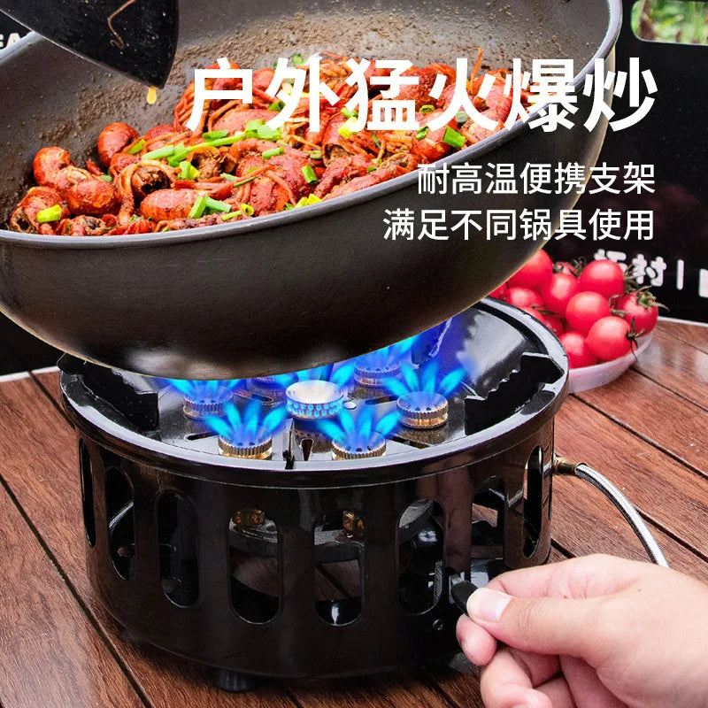 19800W 7-Core Camping Stove High-Power Strong Fire Portable Tourist Gas Burner Windproof Electronic Ignition Camping Equipment