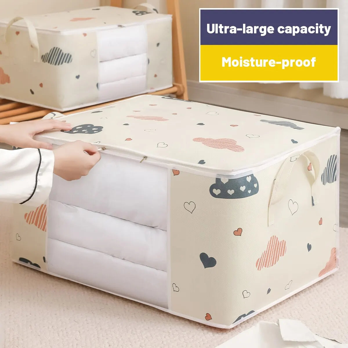 Large Capacity Clothes Storage Bag Organizer With Reinforced Handle Suitable For Blankets Bedding Foldable With Sturdy Zipper