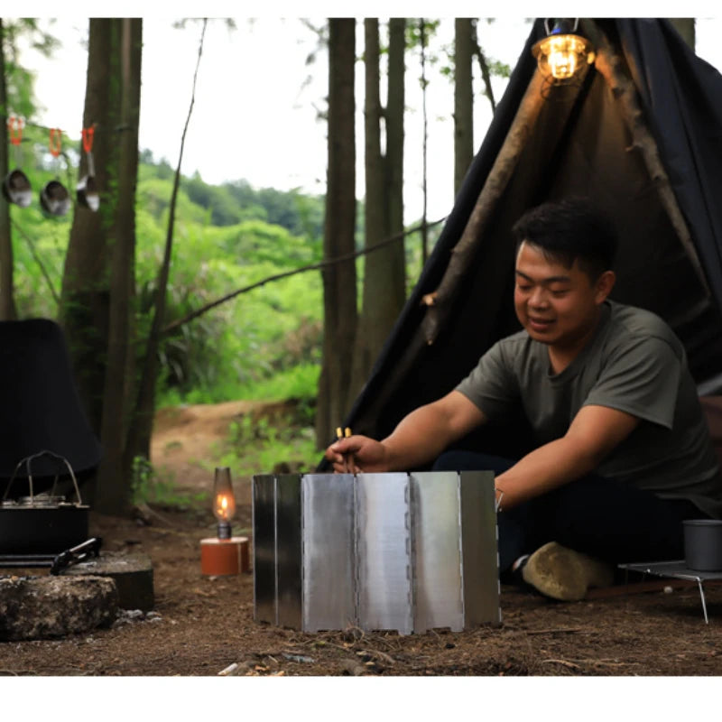 Stove windscreen Camping portable 8/10/12 piece stove hood Folding outdoor picnic burner windscreen protection