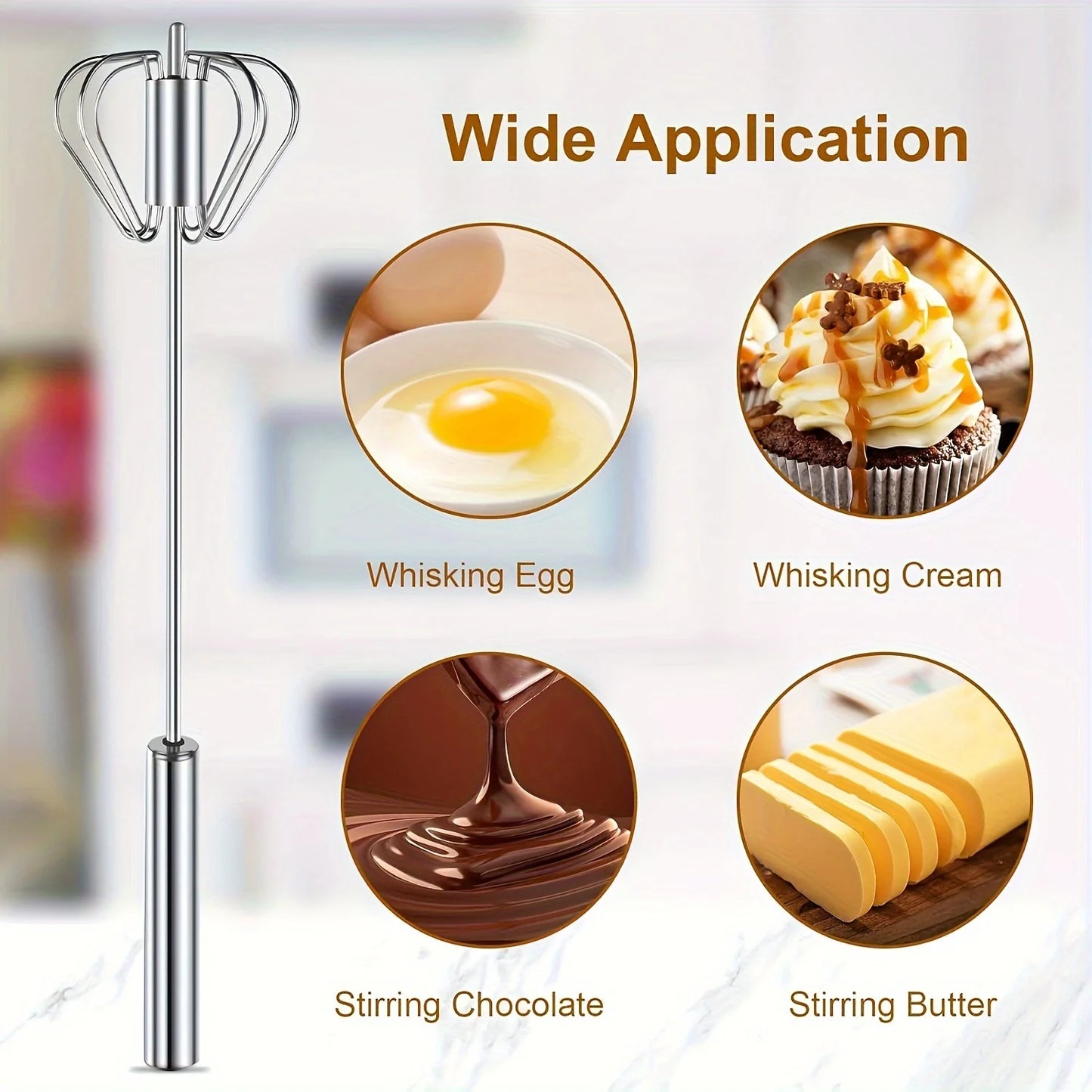 Stainless Steel Egg Beater Durable Semi-Automatic Mixer for Effortless Egg Cream Mixing Stirring and Beating for Kitchen Baking