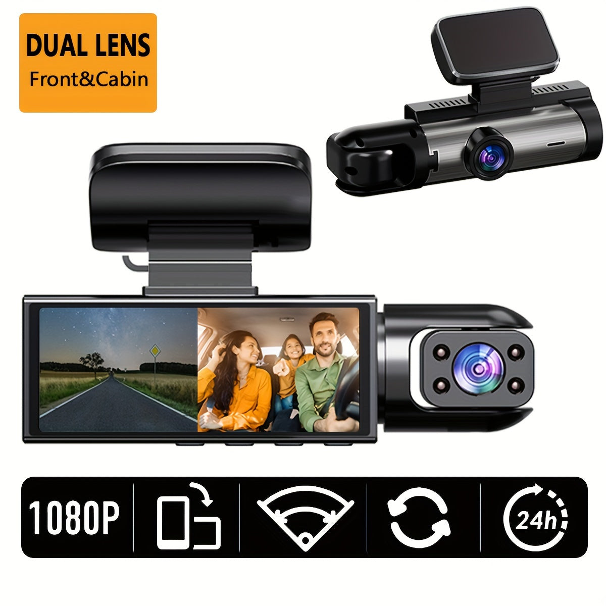 Dash Cam for Cars, Dual Camera Front 1080P and Inside 720P, with IR Night Vision, Loop Recording and 8.03 cm IPS Screen, Dual Lens Car Dashboard Video Cam (without SD Card)