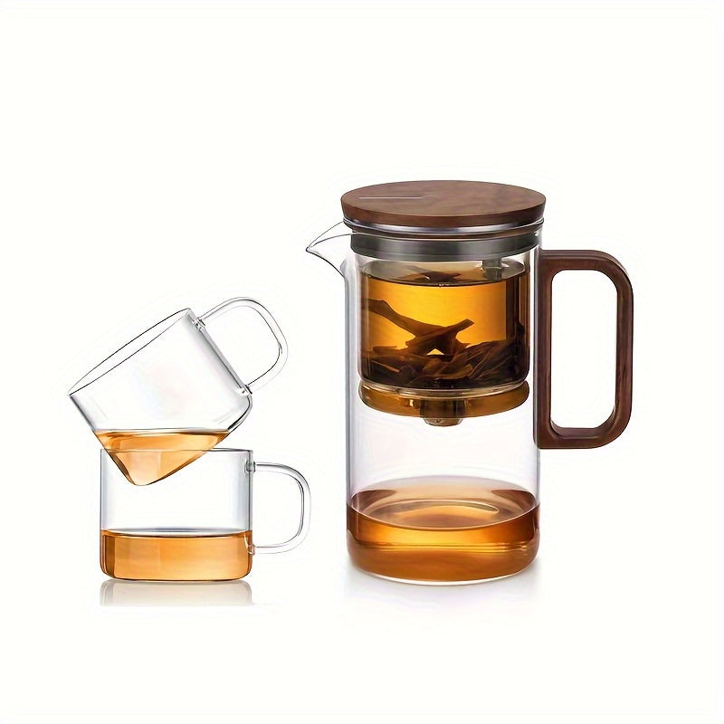 Bonston- Heat-resistant glass teapot, magnetic switch, Solid wood cup lid, glass filter, 16.9oz