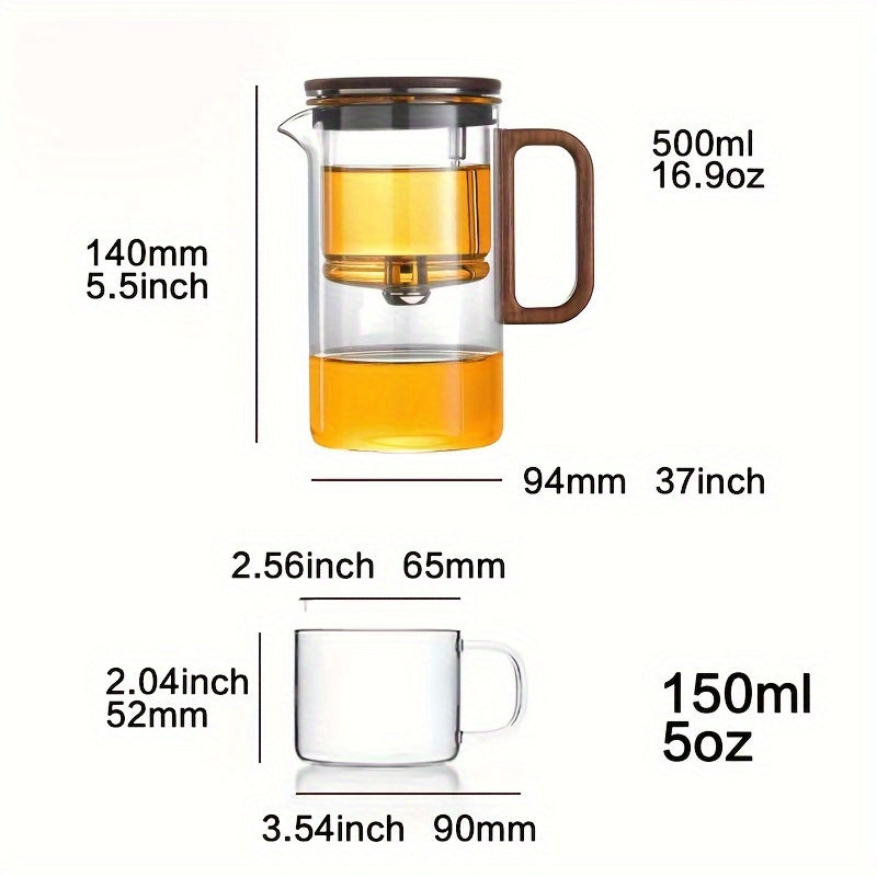 Bonston- Heat-resistant glass teapot, magnetic switch, Solid wood cup lid, glass filter, 16.9oz