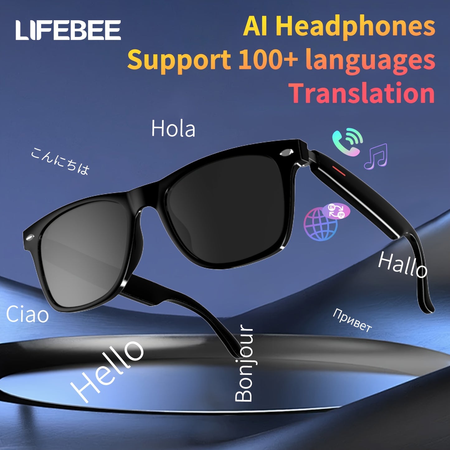 LIFEBEE 2025 New Translator Smart Wireless Glasses, Multifunctional Glasses That Support Translation in Over 100 Languages, Featuring Wireless Calling, Music Playback, And Real-Time Video Voice Translation for Both Men And Wo