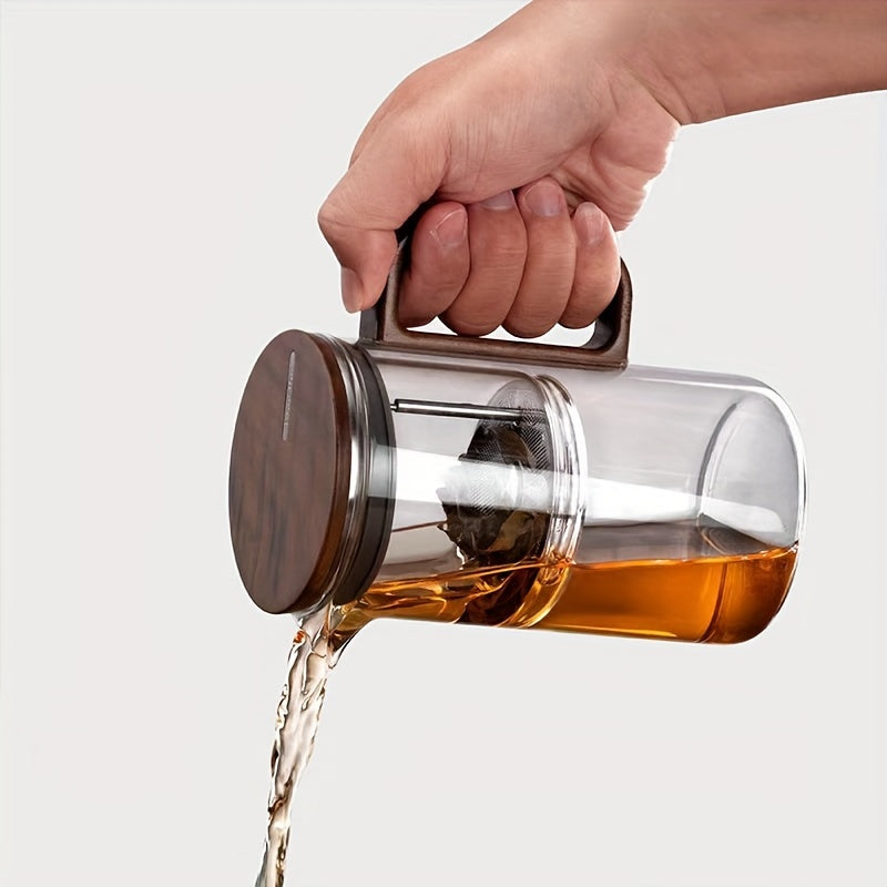 Bonston- Heat-resistant glass teapot, magnetic switch, Solid wood cup lid, glass filter, 16.9oz