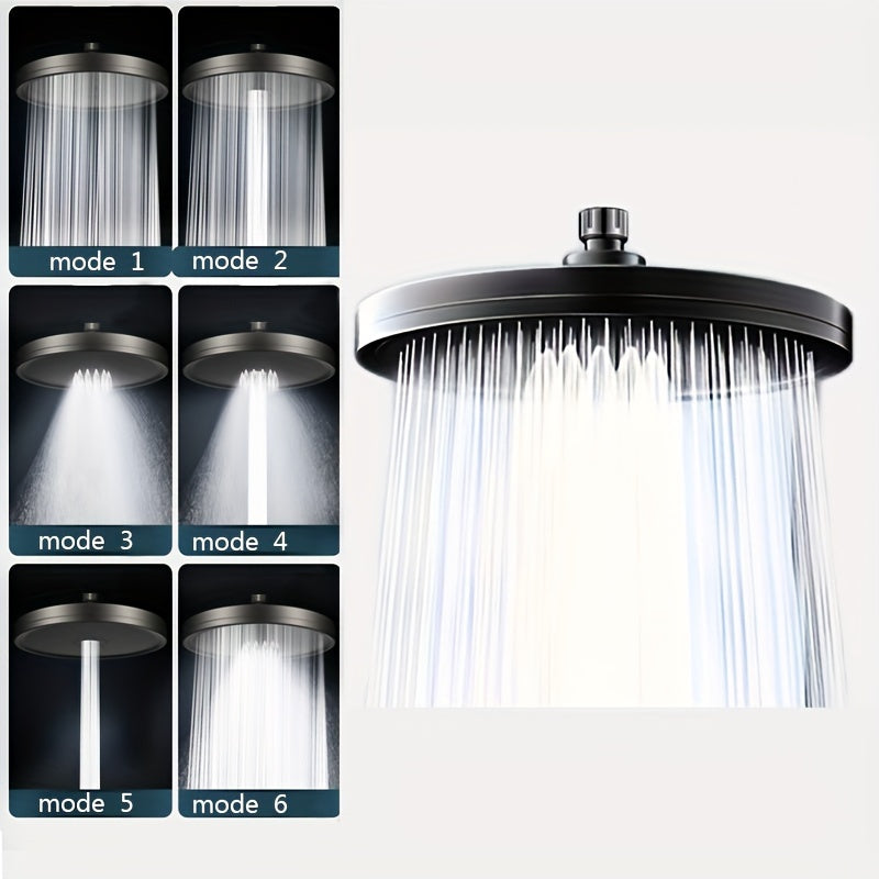 1pc Adjustable High Pressure Shower Head, Top Spray 6-speed Large Sprinkler, Pressurized Single Headheld Shower Head, Rain Sprinkler, Bathroom Accessoris