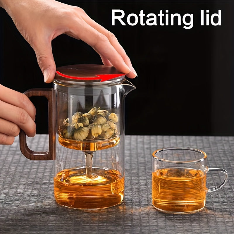 Bonston- Heat-resistant glass teapot, magnetic switch, Solid wood cup lid, glass filter, 16.9oz