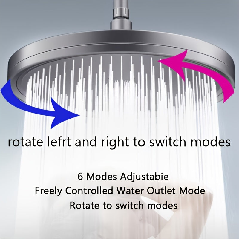 1pc Adjustable High Pressure Shower Head, Top Spray 6-speed Large Sprinkler, Pressurized Single Headheld Shower Head, Rain Sprinkler, Bathroom Accessoris