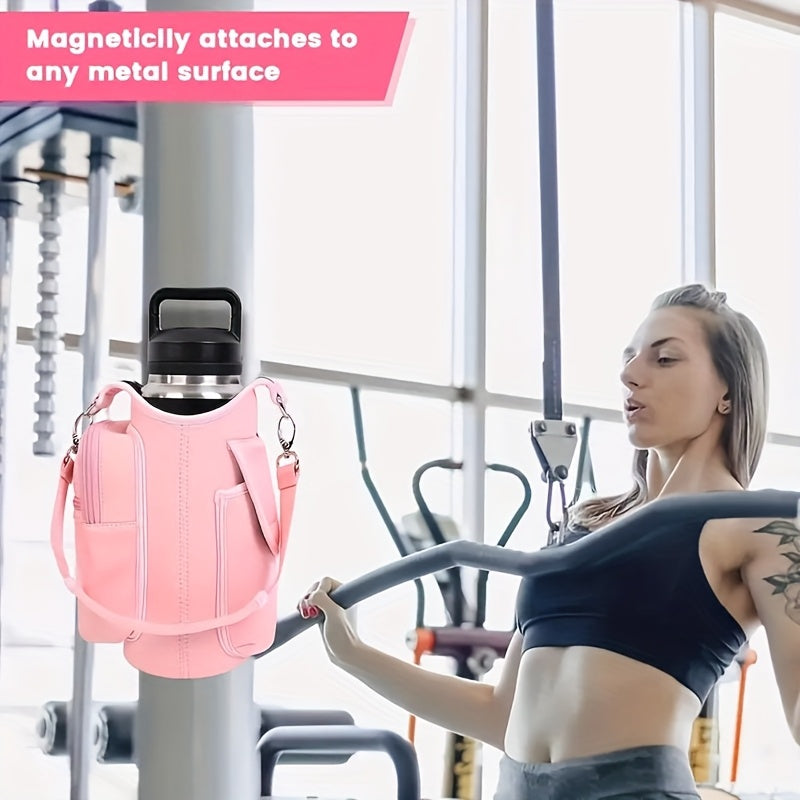 1pc Neoprene Multifunctional Fitness Bag with Magnetic Water Bottle Holder, Adjustable Strap & Phone Pocket, Unisex, Ideal for Workouts & Outdoor Activities, Small Gym Pouch - Perfect for Valentine'S Day, Easter, Independence