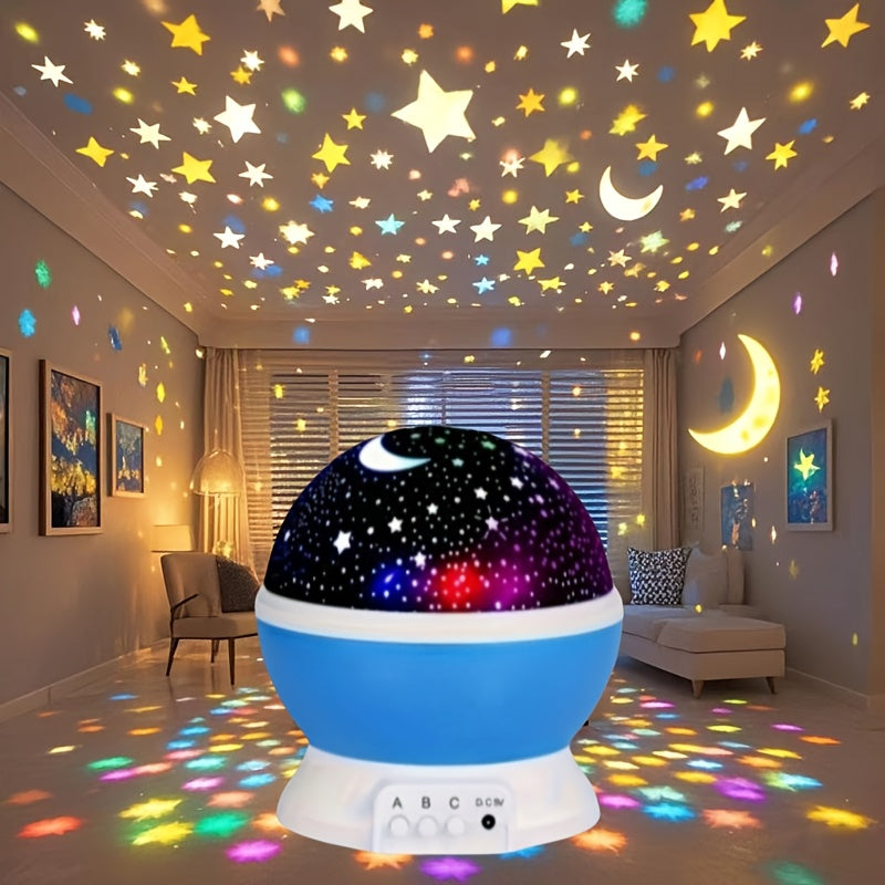 Starry Sky Night Light Projector with Moon & Stars - USB-Powered 360° Rotatable Lamp with 9 Color Modes, Perfect Gift for Teens and Adults, Blue Plastic Material