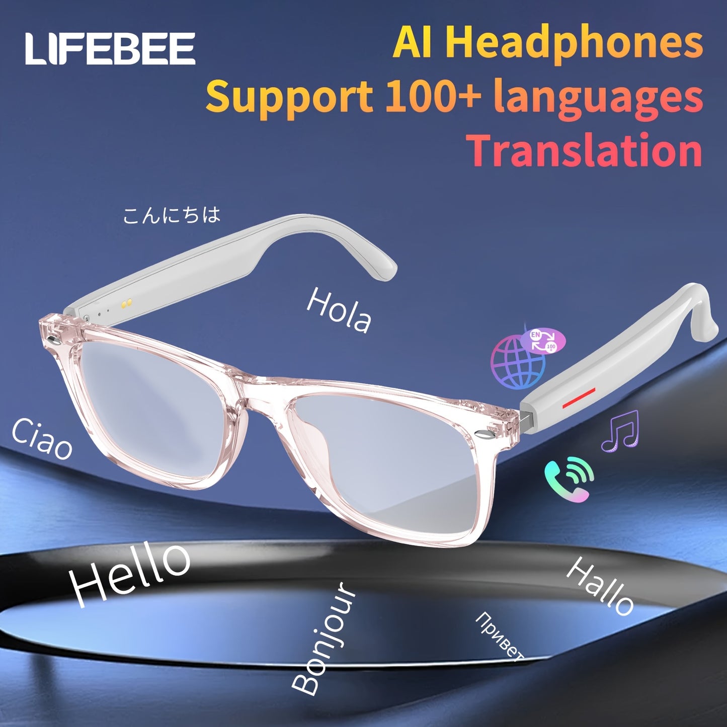 LIFEBEE 2025 New Translator Smart Wireless Glasses, Multifunctional Glasses That Support Translation in Over 100 Languages, Featuring Wireless Calling, Music Playback, And Real-Time Video Voice Translation for Both Men And Wo